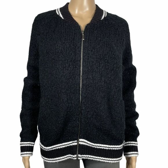 A New Day Womens Fuzzy Black Bomber Jacket - Picture 4 of 15